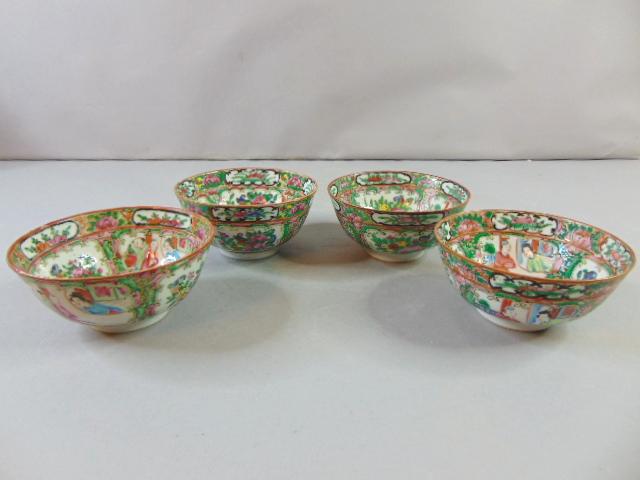 Set of 4 Chinese Hand Painted Rose Medallion Rice Bowls (1 of 8)