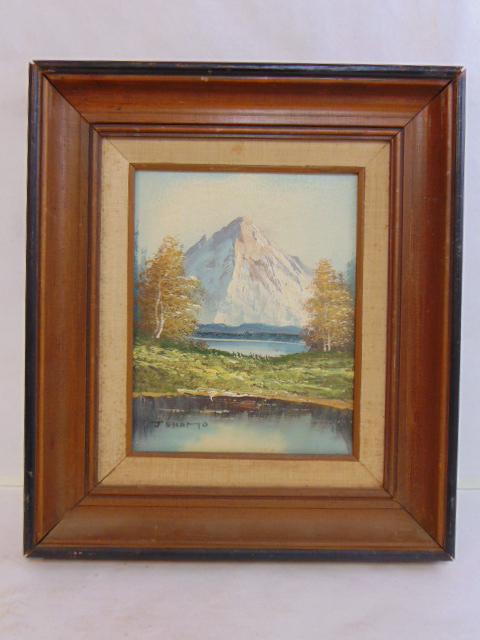 VINTAGE OIL ON CANVAS MOUNTAIN SCENE PAINTING SIGNED (1 of 4)