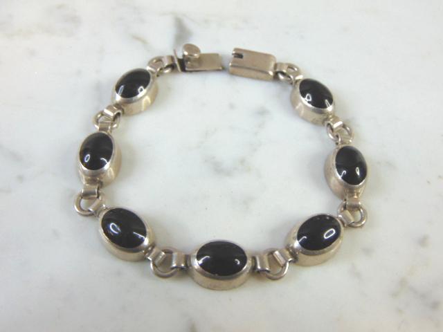 Vintage Sterling Silver Marcasite Stone Link Bracelet (1 of 3)