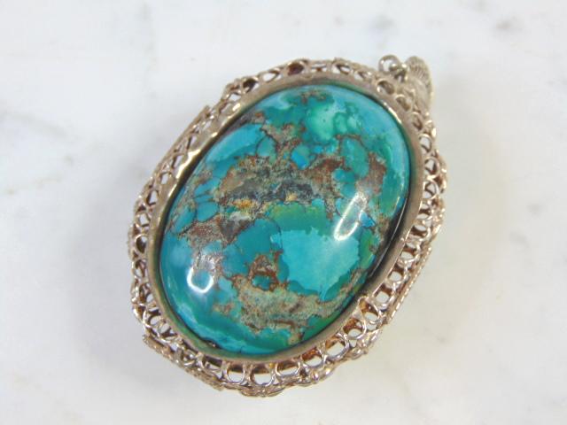 Womens Vintage Estate Sterling Silver Turquoise Pendant (1 of 2)