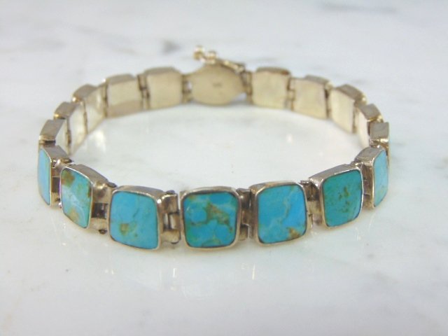 Womens Vintage Sterling Silver Turquoise Bracelet (1 of 4)