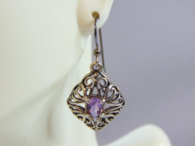 Womens Vintage Estate Sterling Silver Amethyst Earrings (1 of 3)