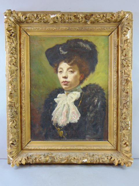 FRENCH VICTORIAN ANTIQUE OIL ON CANVAS FEMALE PORTRAIT (1 of 12)