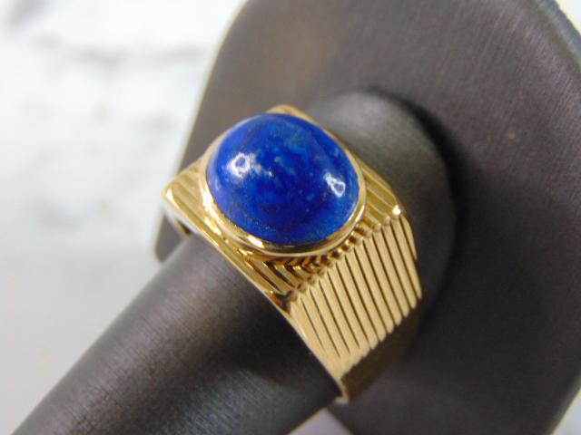 Mens Vintage Estate 18K Yellow Gold Lapis Lazuli Ring (1 of 5)