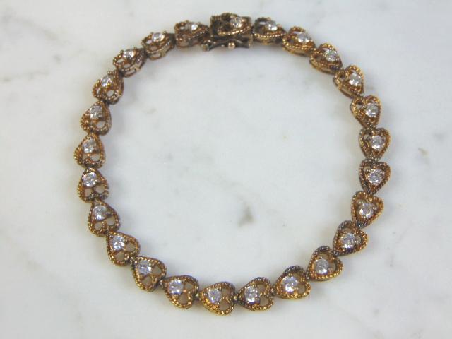 Womens Vintage Sterling Silver Gold Tone Heart Bracelet (1 of 3)