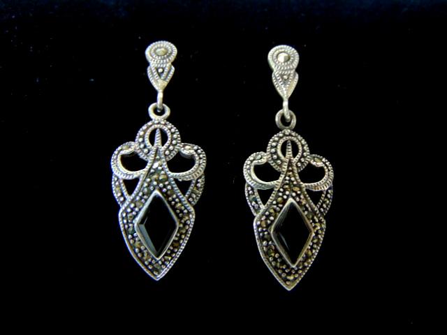 Pr of Womens Sterling Silver & Black Onyx Earrings (1 of 2)