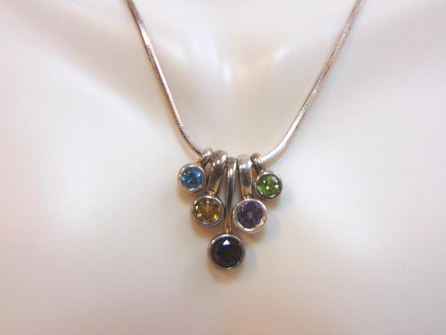 Womens Sterling Silver Necklace & Multi Stone Pendant (1 of 3)