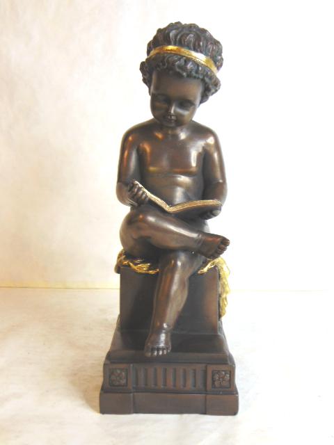 VICTORIAN STATUE OF BOY READING BOOK W/ BRONZE FINISH (1 of 5)