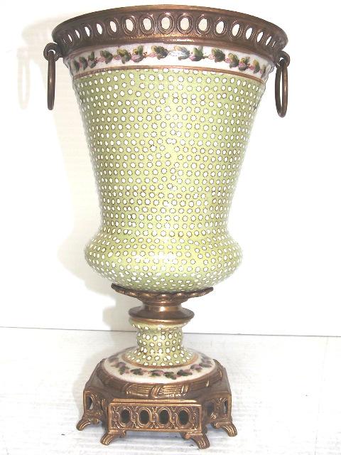 VICTORIAN STYLE PORCELAIN & BRONZE FLORAL VASE (1 of 4)