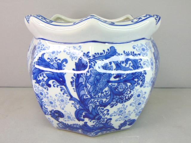 Decorative Chinese Cobalt Porcelain Floral Planter (1 of 6)