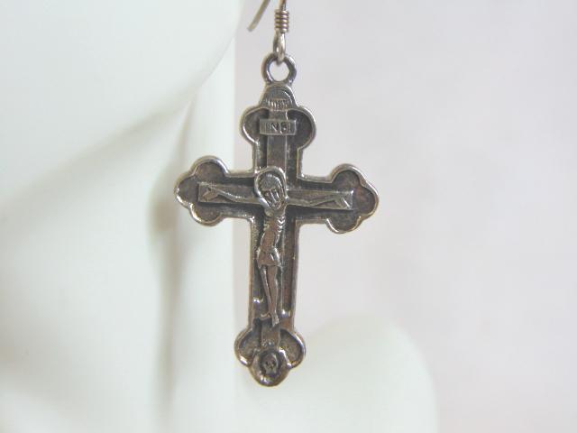 Womens Vintage Estate Sterling Silver Cross Earrings (1 of 3)
