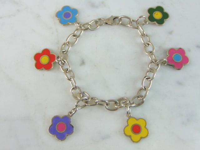 Womens Vintage Sterling Silver Flower Charm Bracelet (1 of 4)