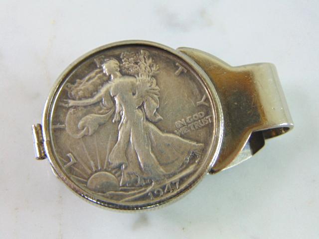 Vintage .900 Silver 1947 Half Dollar Coin Money Clip (1 of 3)