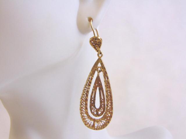 Pr Womens Vintage Estate 14K Gold Hoop Dangle Earrings (1 of 2)