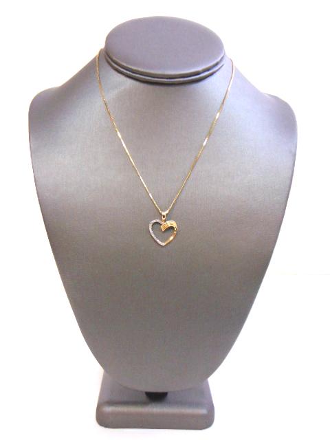 14K Gold Link Necklace W/ Diamond Heart Pendant (1 of 5)
