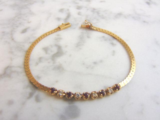 Womens Vintage Estate 14K Gold Diamond Garnet Bracelet (1 of 3)