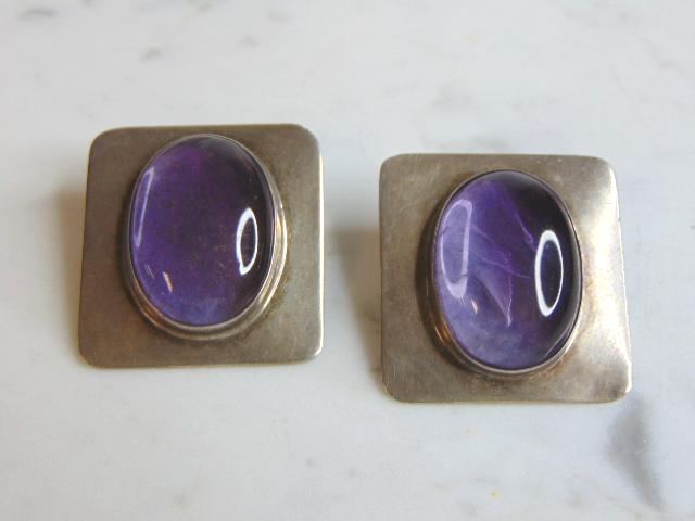 Womens Vintage Estate Sterling Silver Amethyst Earrings (1 of 2)