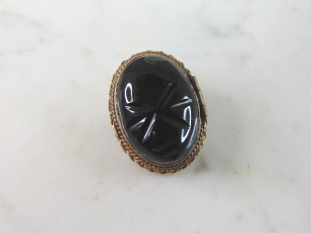 Womens Vintage Sterling Silver Onyx Locket Brooch (1 of 3)