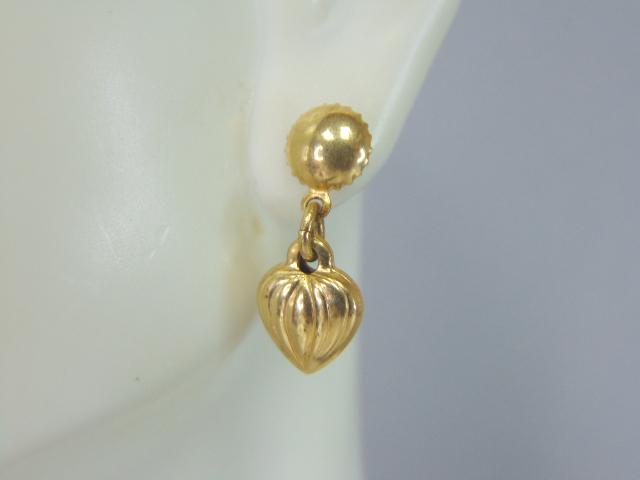 Womens Single 14K Yellow Gold Dangle Heart Earring (1 of 3)