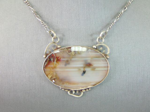 Womens Vintage Estate Sterling Silver Agate Necklace (1 of 3)
