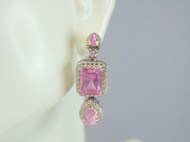 Womens Vintage Sterling Silver Rose Quartz Earrings (1 of 3)