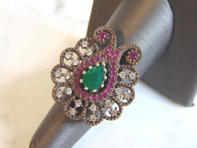 Womens Vintage Estate Sterling Silver Multi Stone Ring (1 of 3)