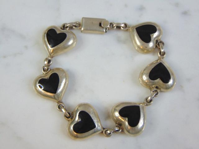 Vintage Sterling Silver Heart Chain Link Bracelet (1 of 3)