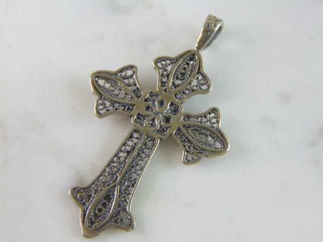 Womens Vintage Estate Sterling Silver Cross Pendant (1 of 2)