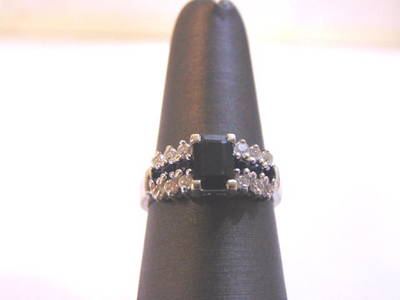 Womens 14K White Gold Ring w/ Sapphires & Diamonds