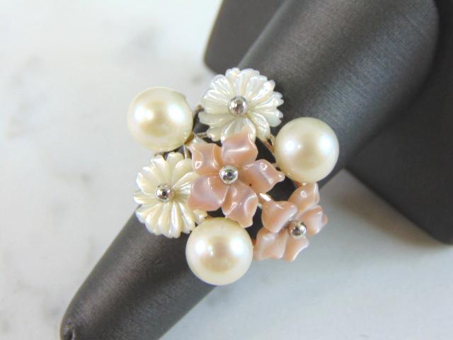 Womens Vintage Estate Sterling Silver Pearl Floral Ring (1 of 4)