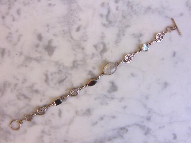 Womens Vintage Sterling Silver Bracelet W/ Multi Stones (1 of 4)