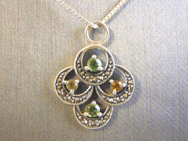 Womens Sterling Silver Necklace & Multi Stone Pendant (1 of 3)