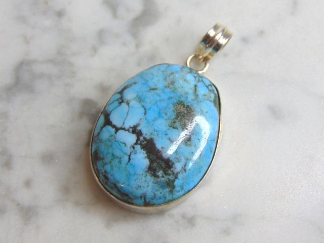 Womens Vintage Sterling Silver Turquoise Stone Pendant (1 of 2)