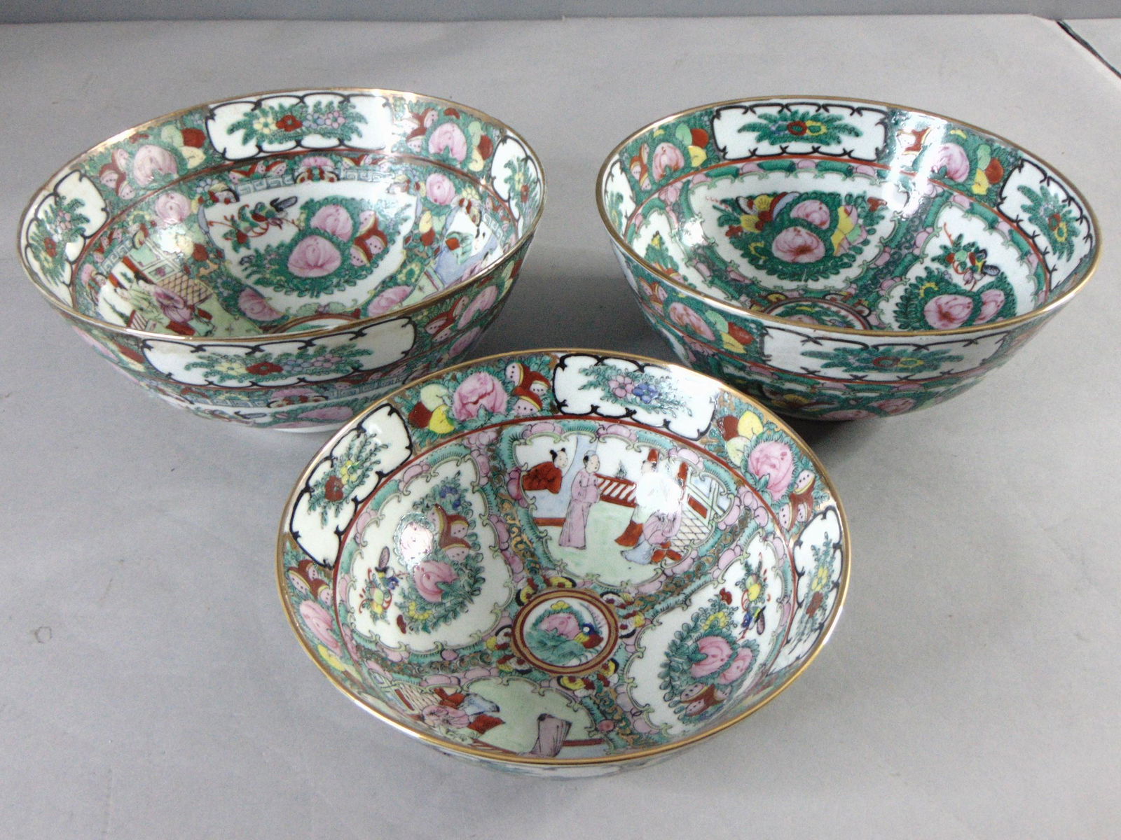 Lot of Three Vintage Chinese Porcelain Rose Medallion Bowls (1 of 11)