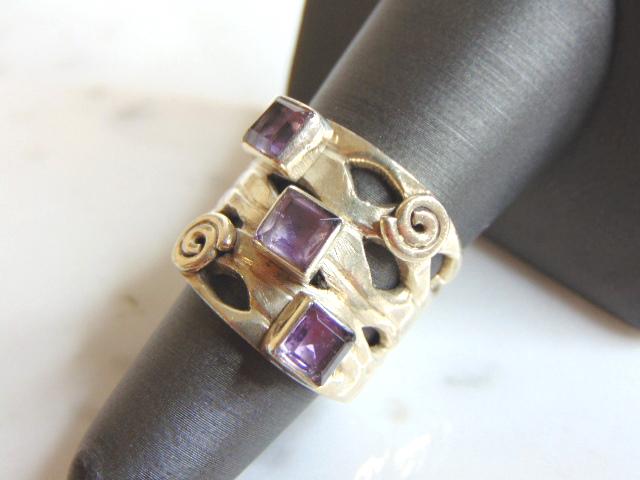 Womens Vintage Sterling Silver Amethyst Modernist Ring (1 of 4)
