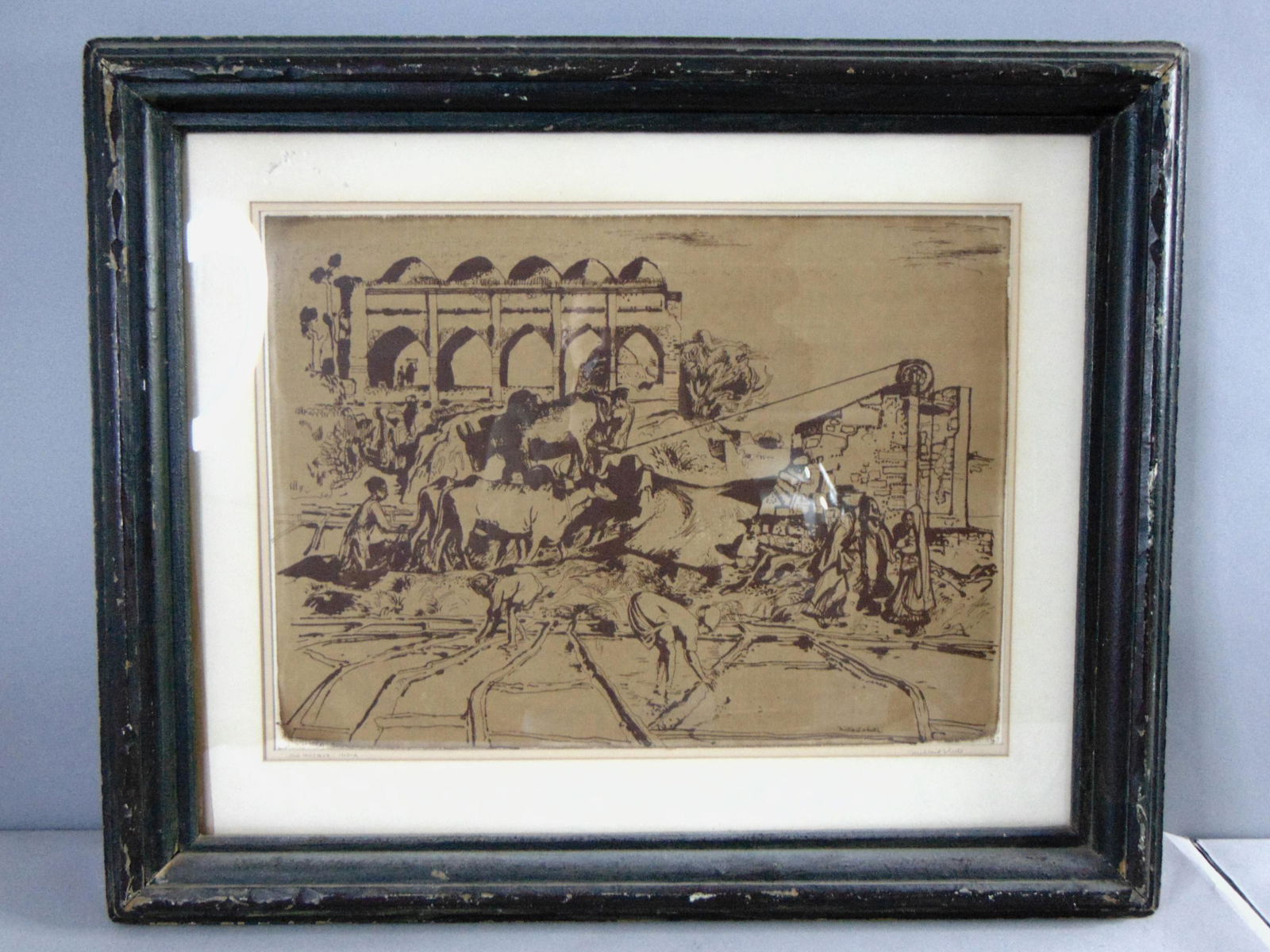 Vintage Artist Signed Millard Sheets Old Mosque India Framed Art Print: FOR SALE IS THIS VINTAGE ARTIST SIGNED MILLARD SHEETS OLD MOSQUE INDIA FRAMED ART PRINT. THE FRAME MEASURES 32 1/4" BY 26 3/4". FRAME HAS BLEMISHES AND DAMAGE AS SEEN IN THE PICTURES, AND THE BACK NEE
