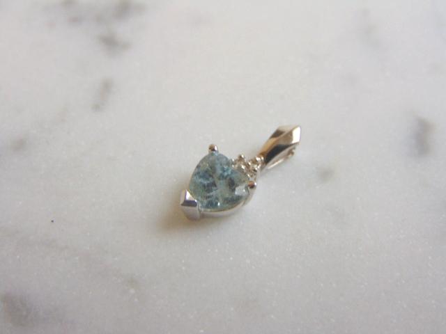 Womens 14K White Gold Diamond Topaz Heart Pendant (1 of 2)