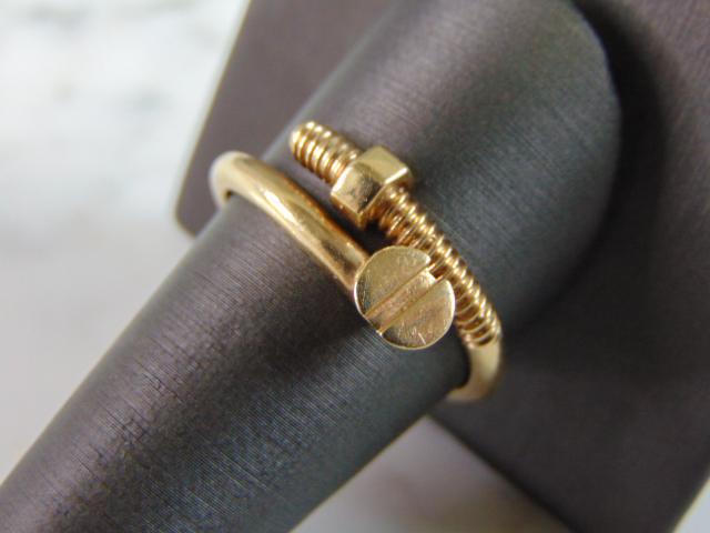 Womens 14K Yellow Gold Screw & Nut Ring (1 of 5)