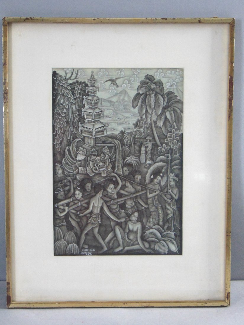 Vintage Estate Made Budi, Baturn Bali Signed & Framed Art Print (1 of 7)