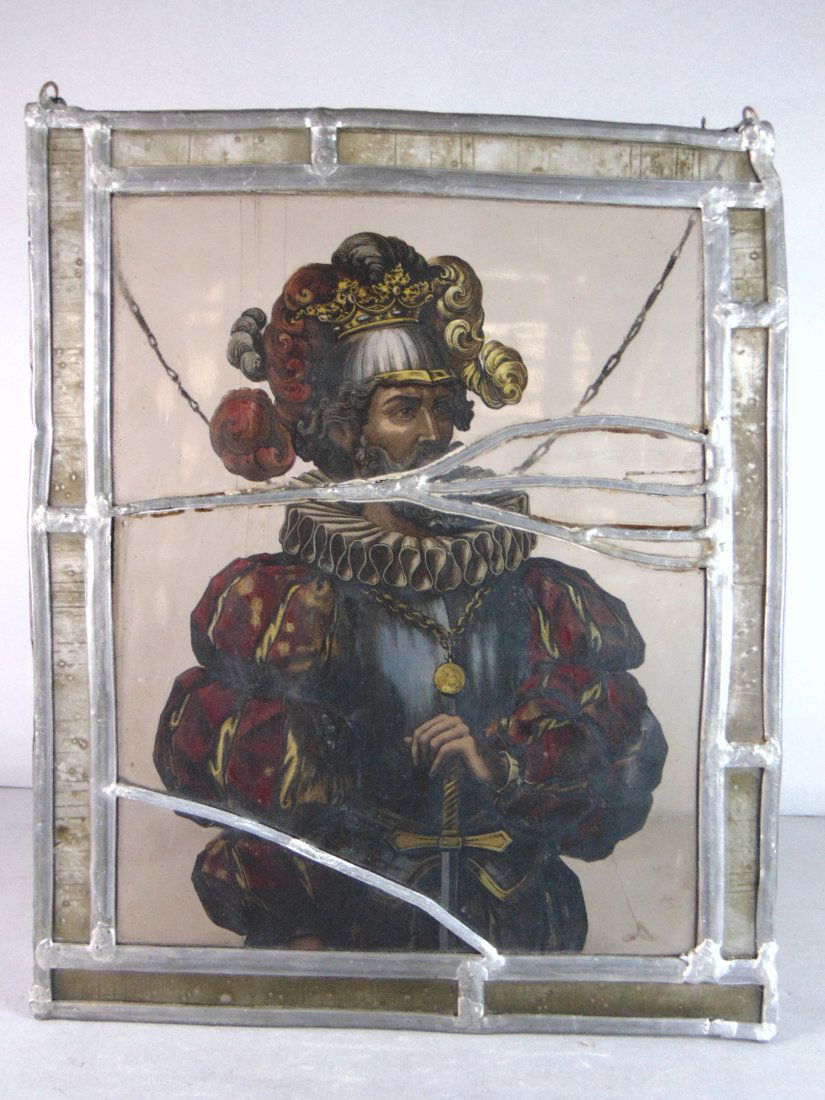 Vintage Antique King Henry Leaded Glass Portrait Wall Art (1 of 3)