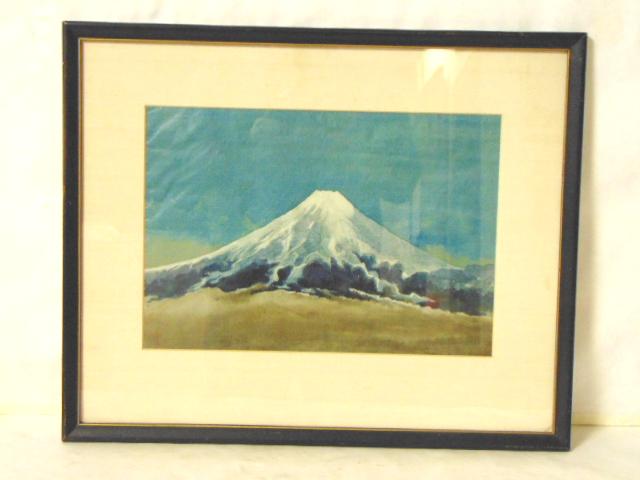 VINTAGE ANTIQUE JAPANESE WOODBLOCK ON SILK FUJI (1 of 4)