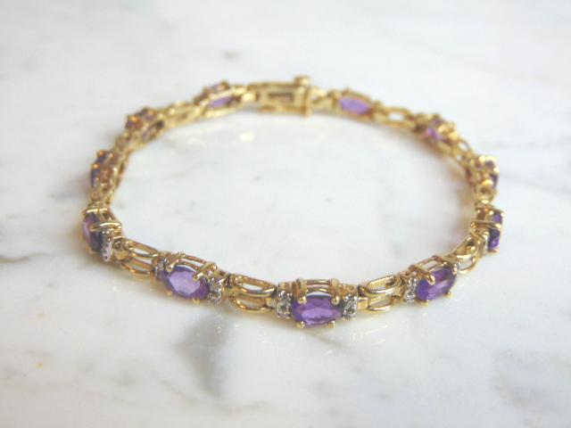 Womens 14k Yellow Gold Bracelet w/ Amethyst & Diamonds (1 of 4)