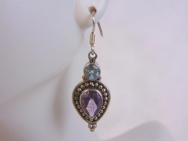 Womens Vintage Sterling Silver Earrings w/ Amethyst (1 of 3)