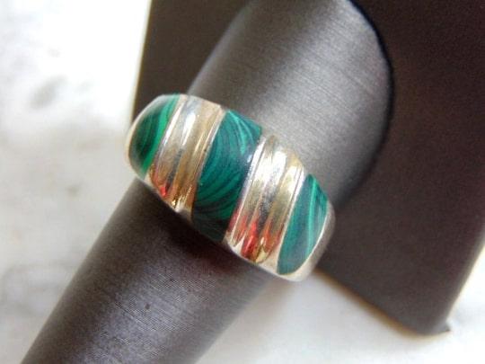 Womens Vintage Estate Sterling Silver Malachite Ring (1 of 4)