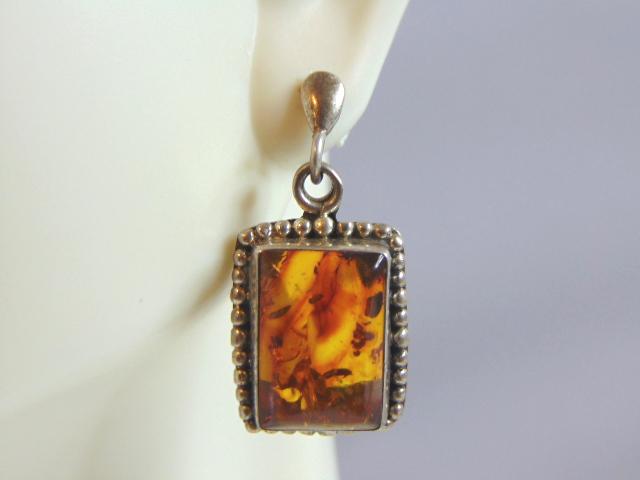 Womens Vintage Estate Sterling Silver Amber Earrings (1 of 3)