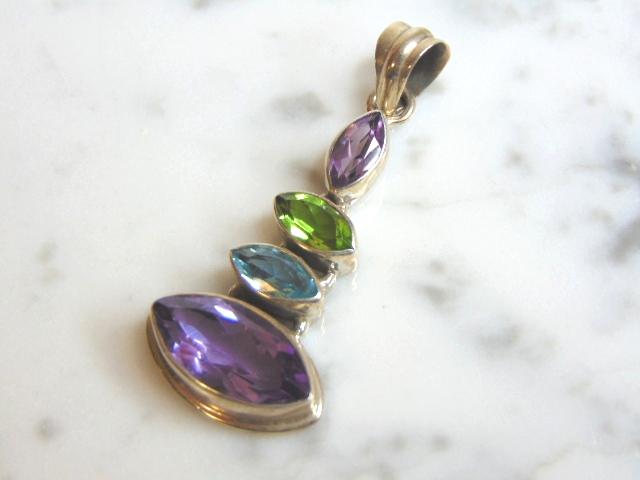 Womens Vintage Sterling Silver Multi Stone Pendant (1 of 2)