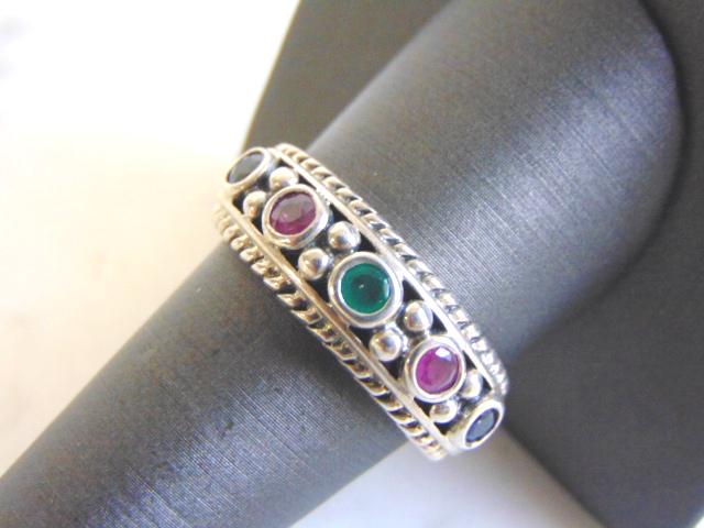 Womens Sterling Silver Ring w/ Multi-Colored Stones (1 of 4)