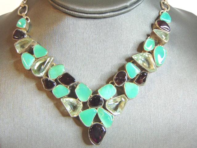 Womens Vintage Sterling Silver Multi Stone Necklace (1 of 2)