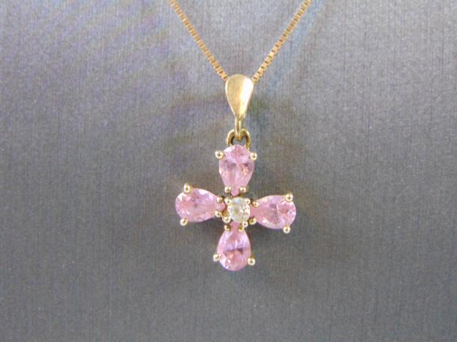 Vintage 14K Yellow Gold Necklace & 4 Pink Stone Pendant (1 of 3)