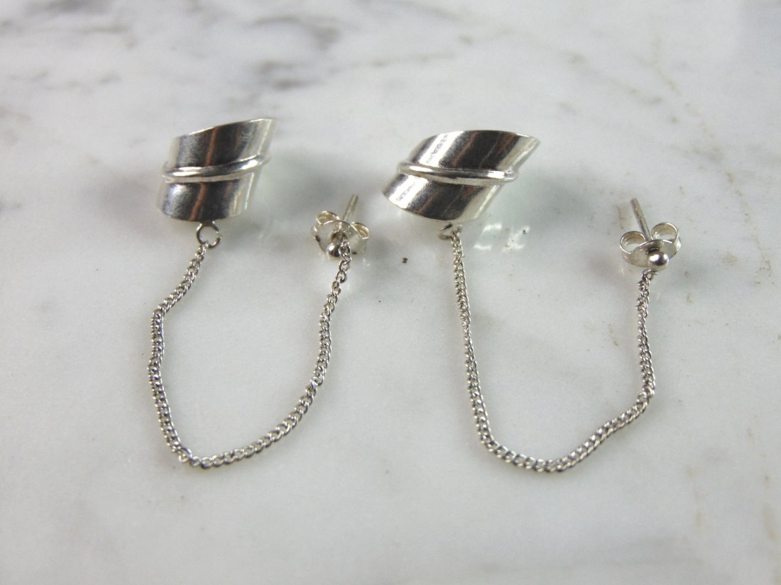 Womens Vintage Estate Sterling Silver Modernist Ear Cuff Earring (1 of 3)